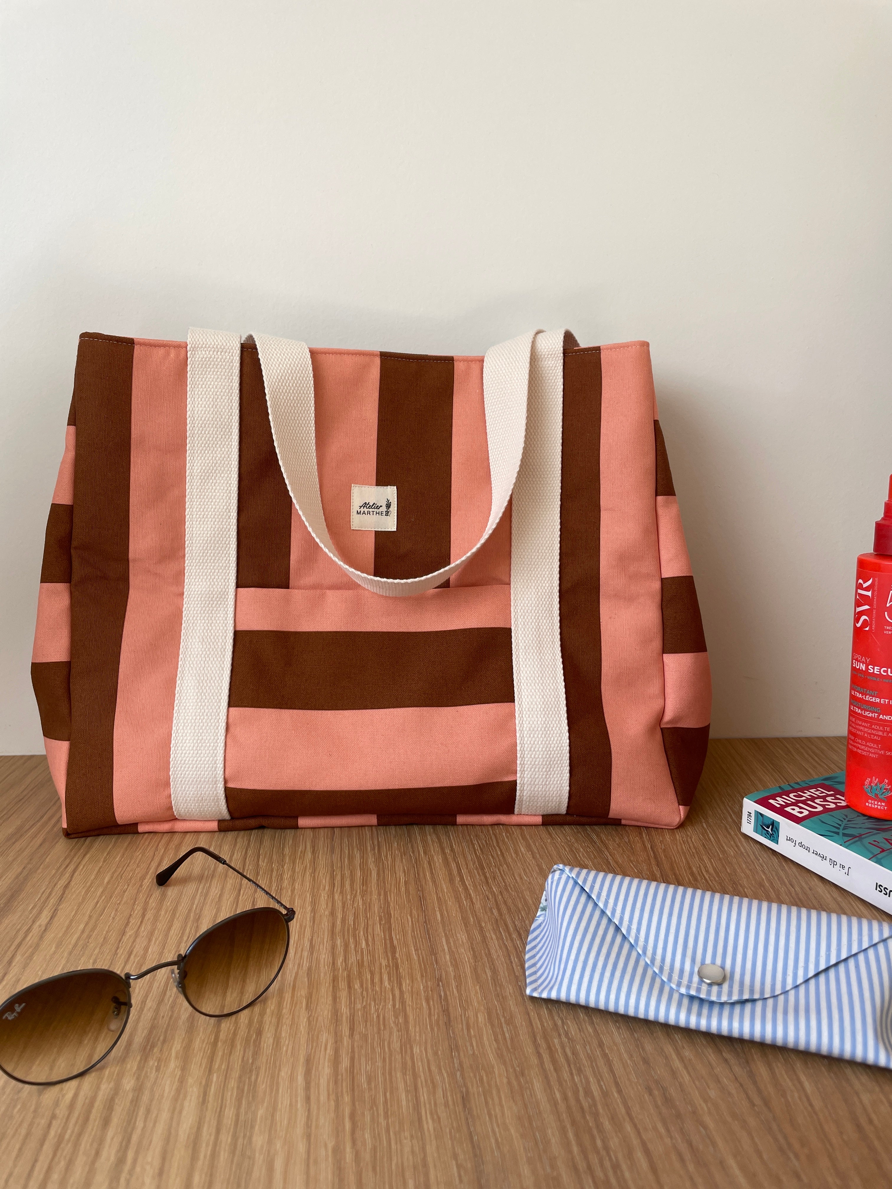 Sac cabas rayé rose