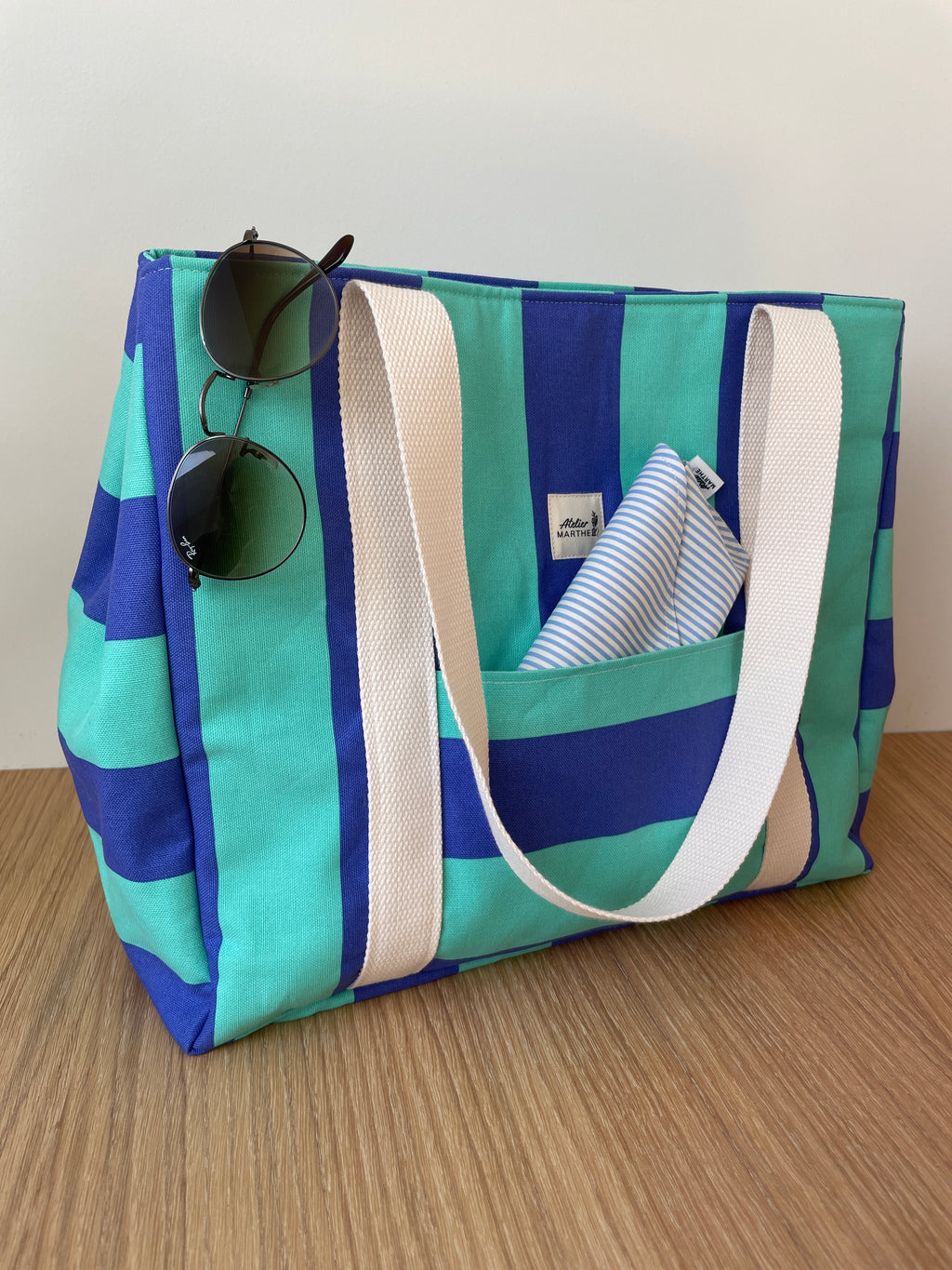 Sac cabas rayé menthe