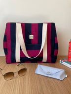 Sac cabas rayé framboise
