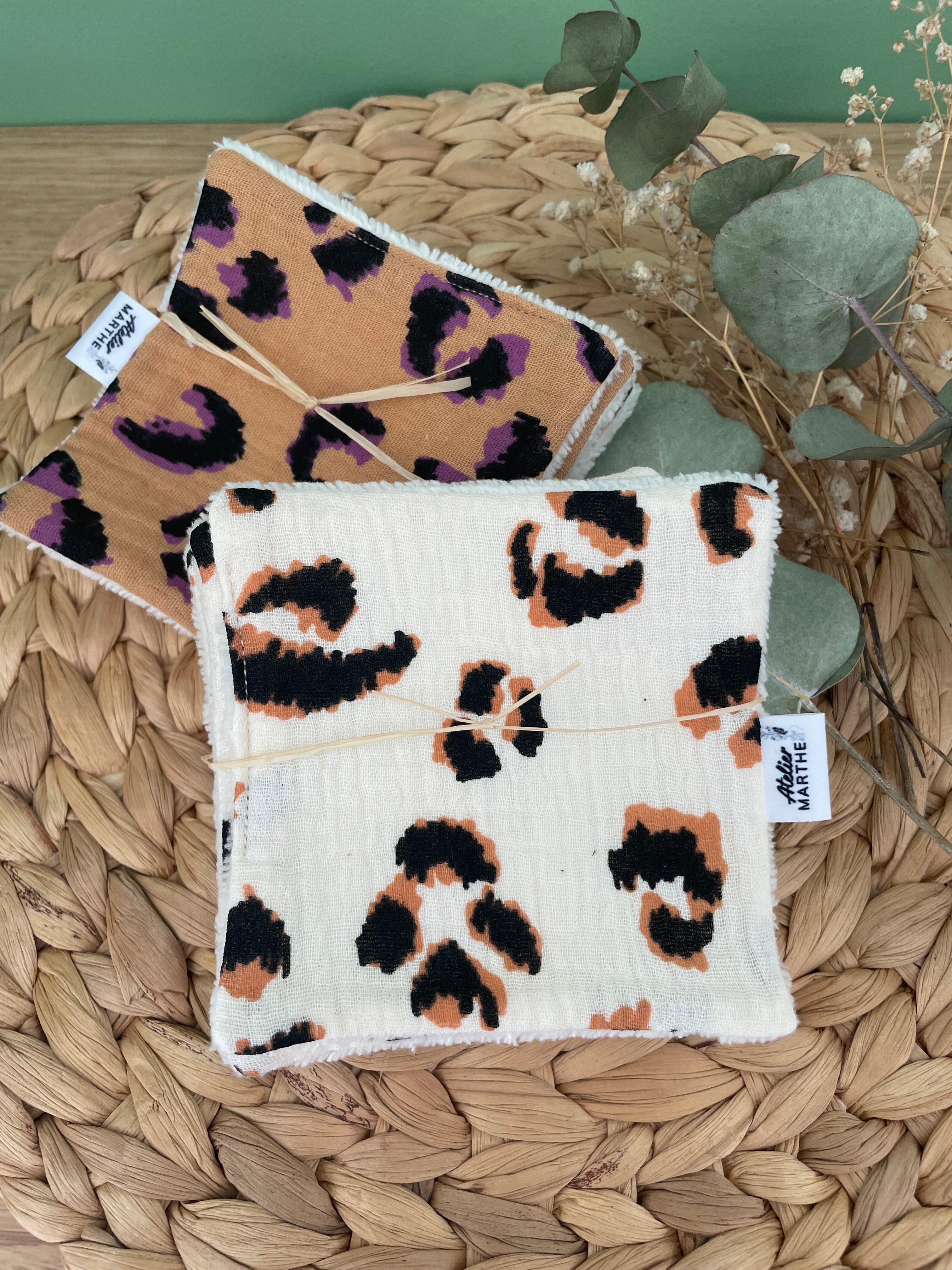 Lot de 5 lingettes lavables bambou Léopard