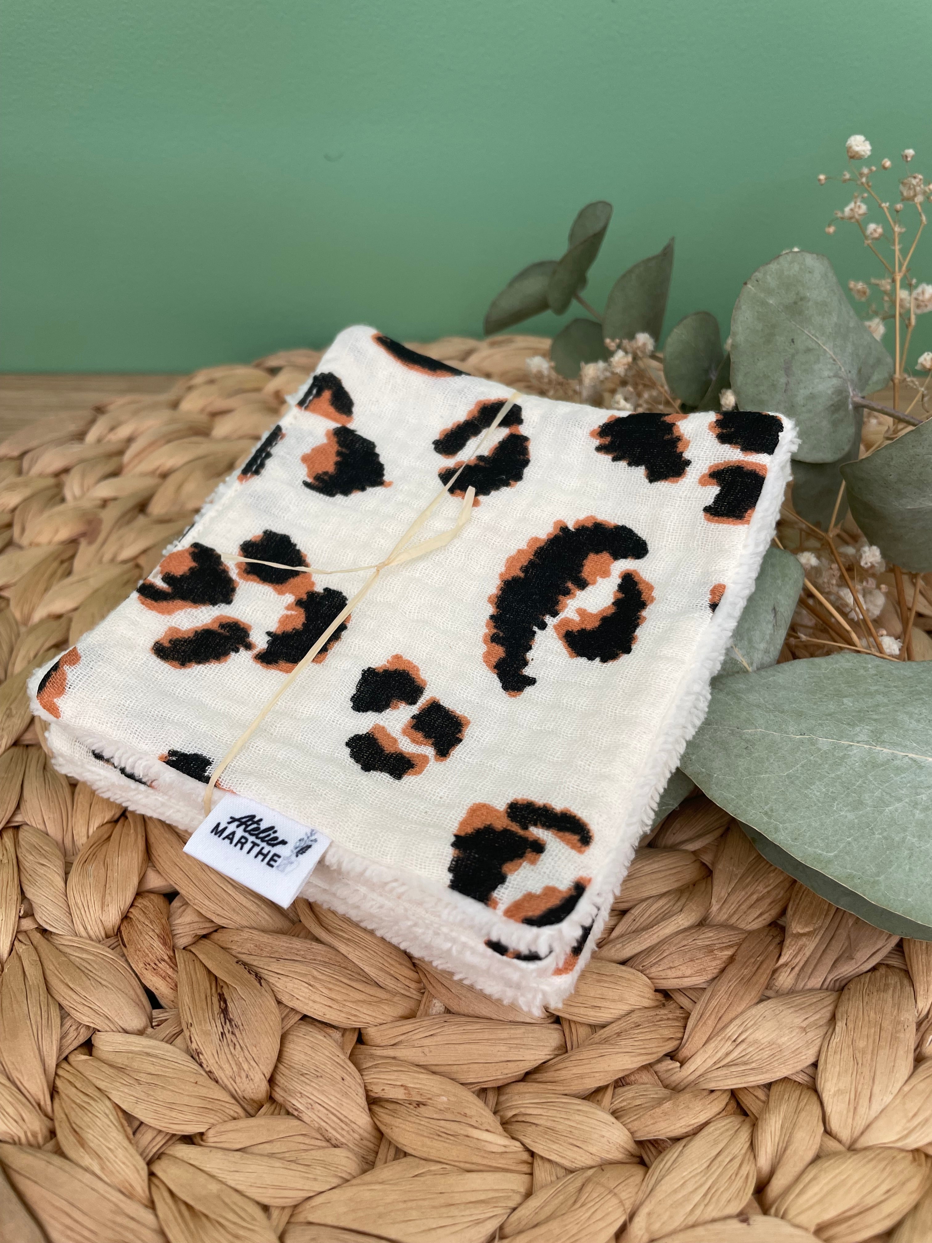 Lot de 5 lingettes lavables bambou Léopard