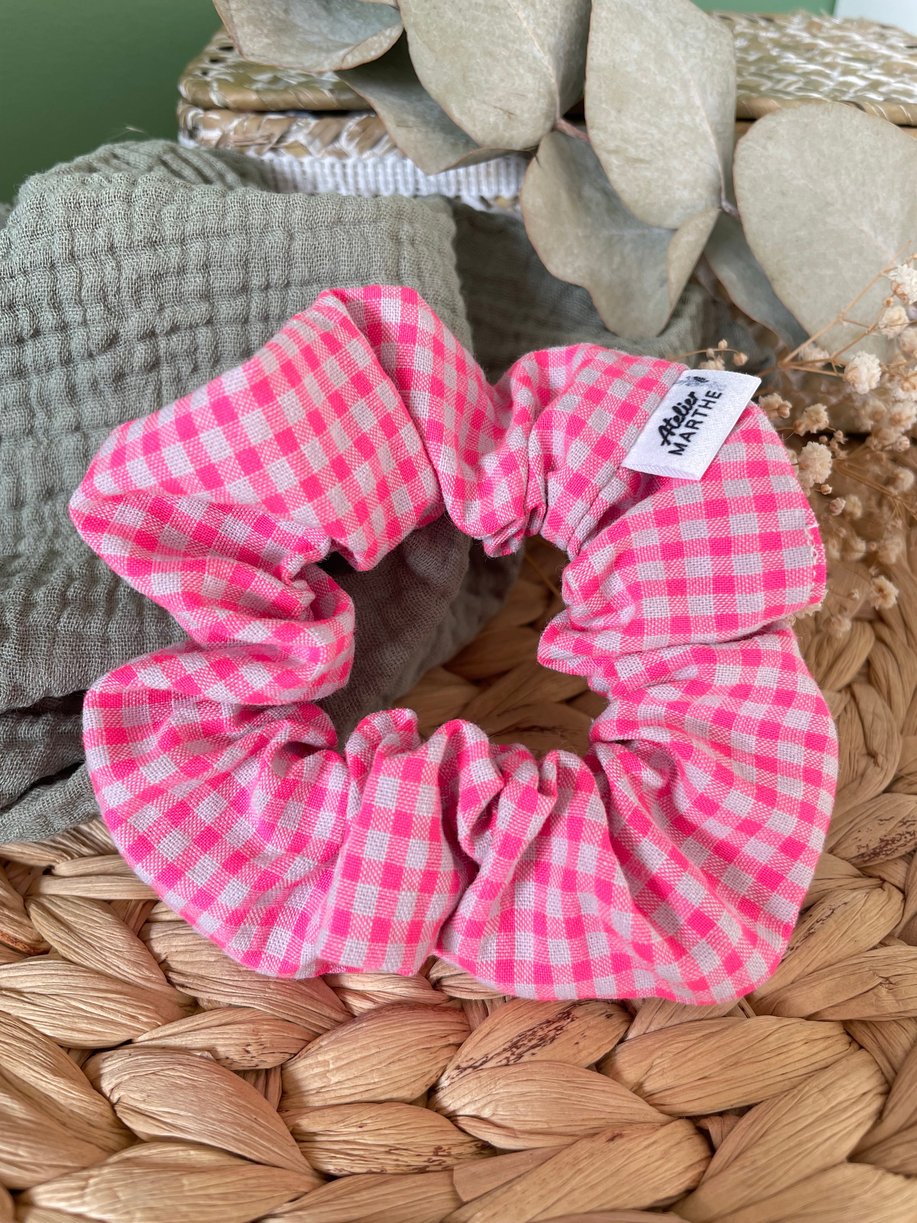 Chouchou Vichy Rose Fluo