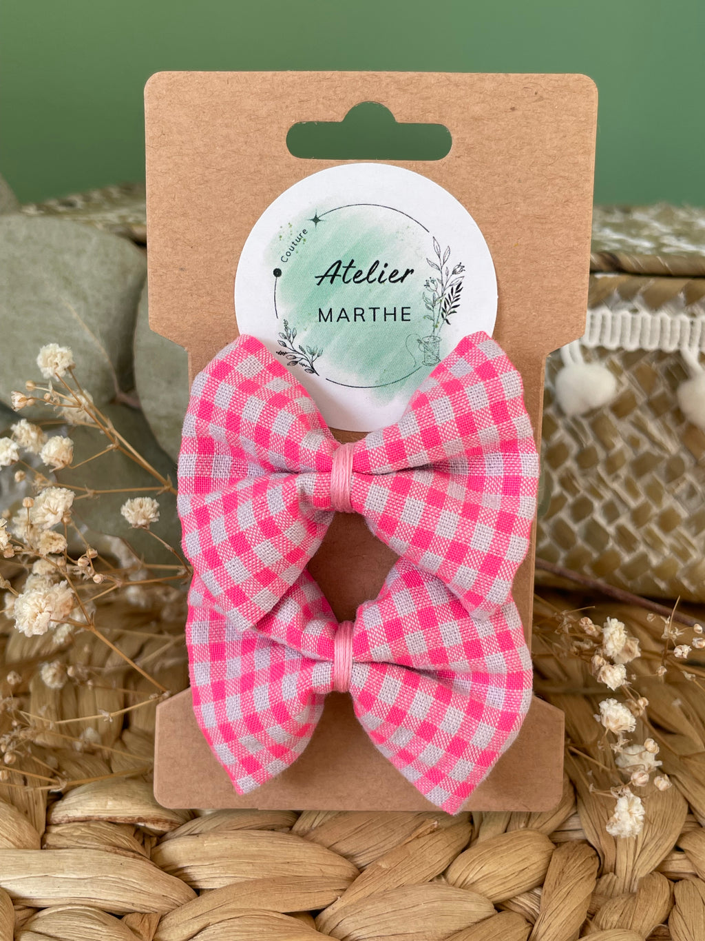 Barrettes Vichy Rose Fluo