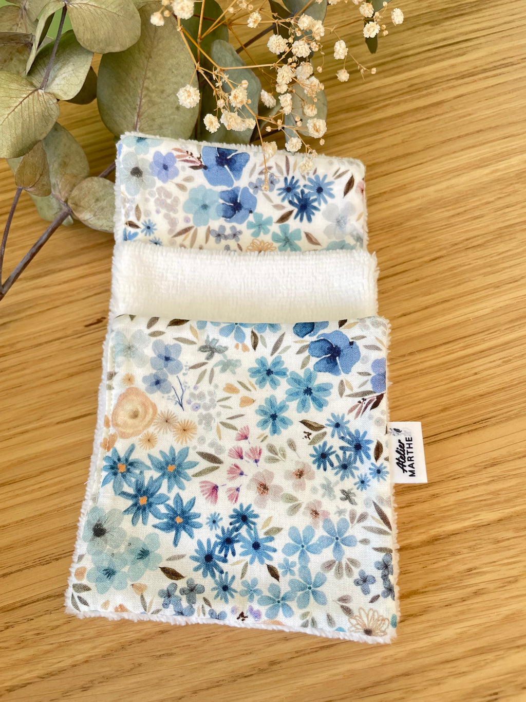 Lot de 5 lingettes lavables bambou Romane Bleu