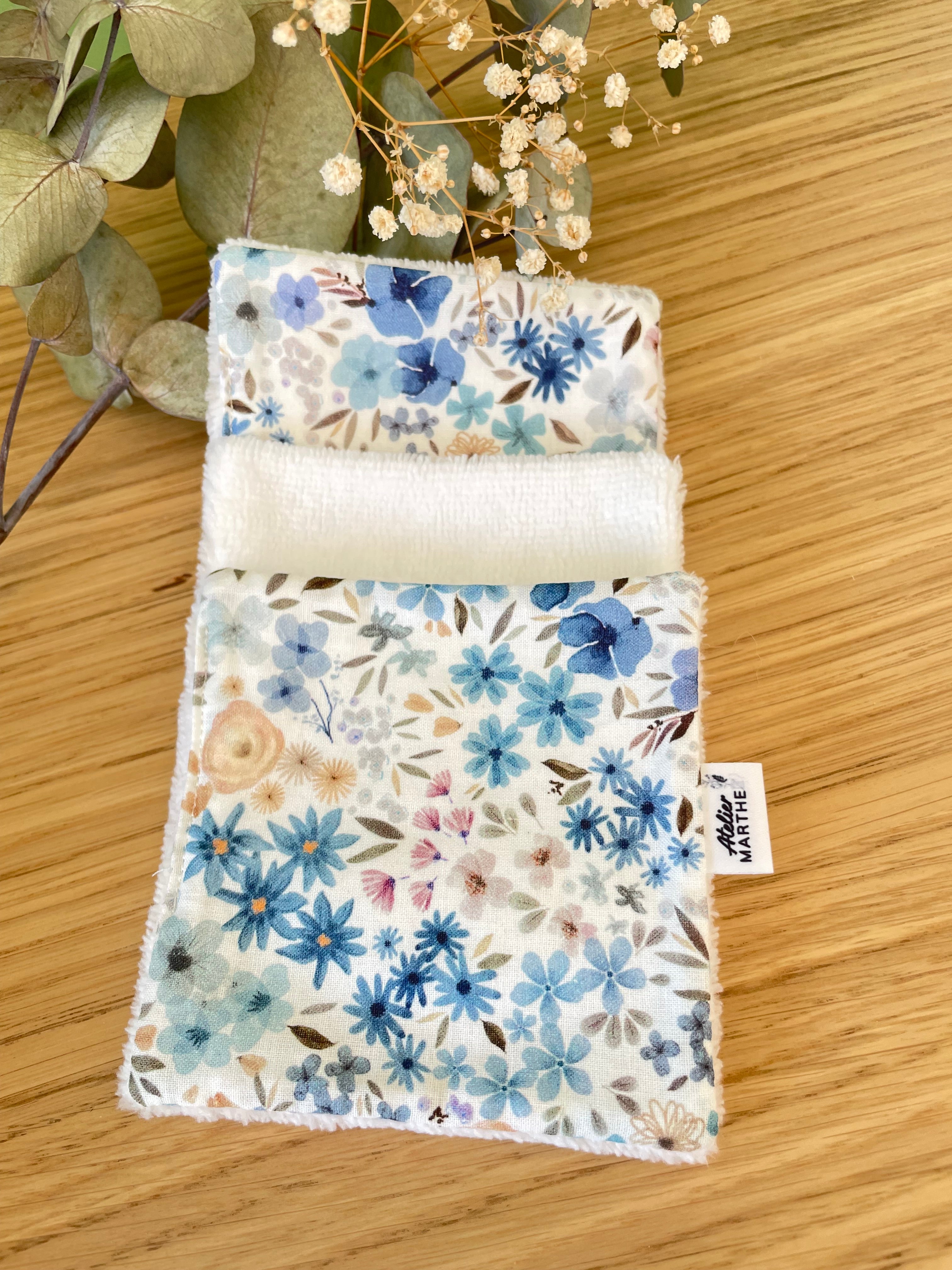 Lot de 5 lingettes lavables bambou Romane Bleu