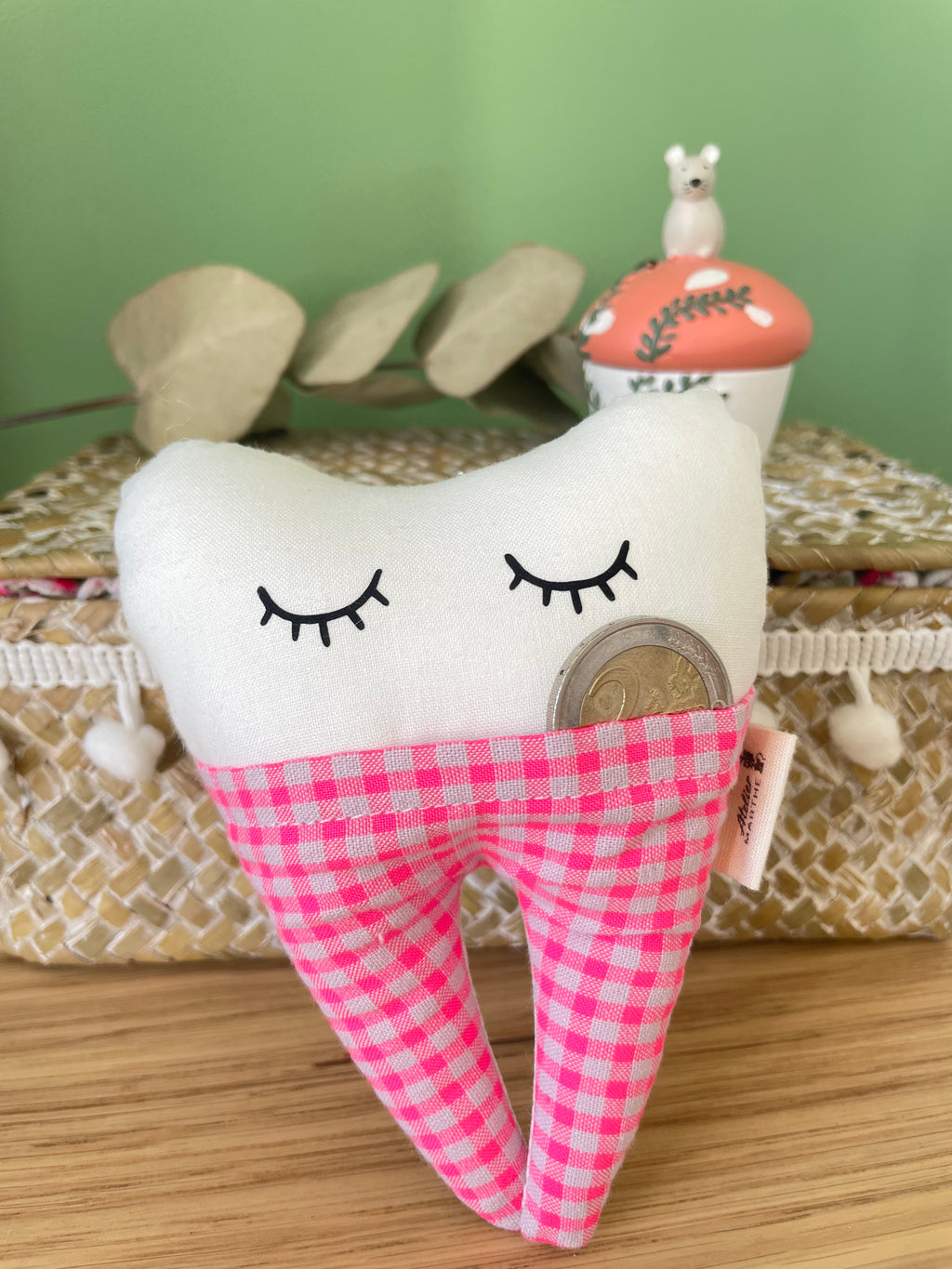 Pochette dent de lait Vichy rose fluo